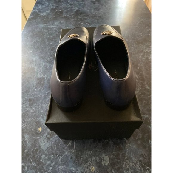 Giuseppe Zanotti Navy Loafers with Gold Anchor Detail - Picture 4 of 10
